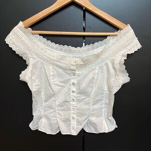 Doen Alana Broderie Anglaise Organic Cotton Top in Salt